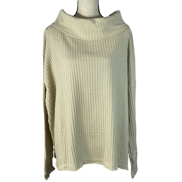 Free People Large Thermal Top Juicy Cowl Neck Split Back Long Sleeve Stone Cold - Picture 2 of 10